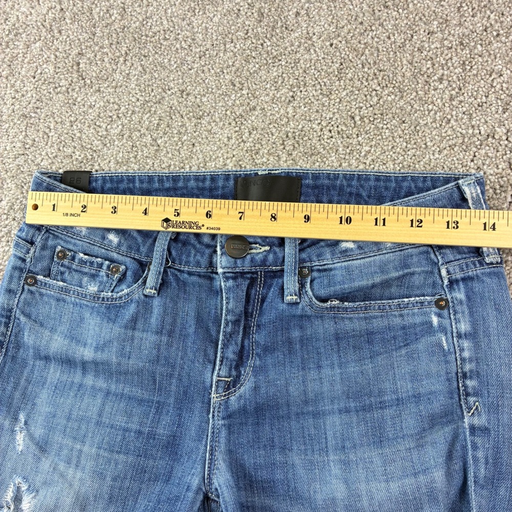 Vince Denim Bermuda Shorts Women 26 Blue Distressed Raw Hem Mid Rise Jean Cutoff - Picture 3 of 10